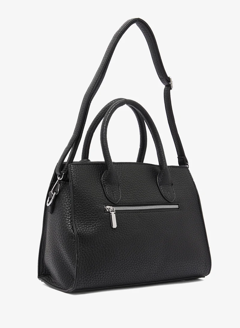 Khizana Textured Satchel With Top Handle And Strap With Buckle Detail